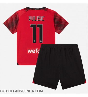 AC Milan Christian Pulisic #11 Primera Equipación Niños 2023-24 Manga Corta (+ Pantalones cortos)